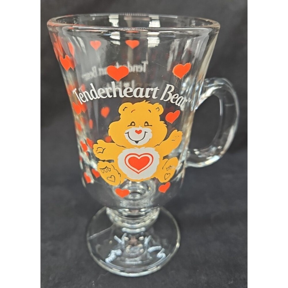Vintage 1984 Care Bears Tenderheart Bear Pedestal Glass Coffee Mug RARE 1984